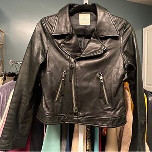LANVIN EN BLEU || Black leather moto biker jacket - size 38